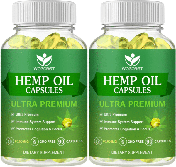 (2Pack) Hemp Oil Capsules - 60,000 Maximum Strength, Immune Support, Focus Calm, Relaxation