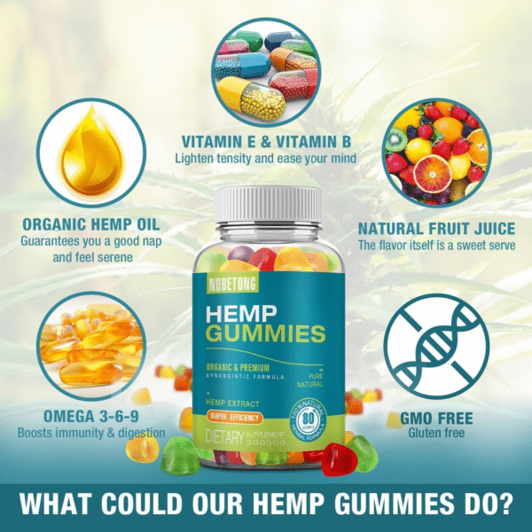 2 Packs Hemp Gummies for Sleep,Anxiety,Pain High Potency Hemp Supplement Edible Bear Gummy - Image 3