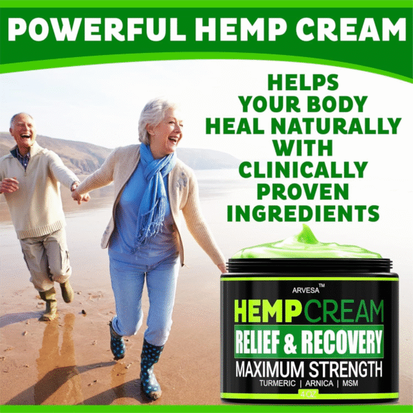 Natural Hemp Cream for Joints, Muscles, Back, Neck, Knees, Hips, Foot, Nerves, Shoulders