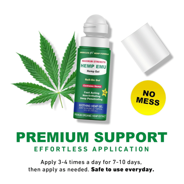 Hemp Emu - Hemp Roll On Gel - Muscle Rub for Back & Joint Discomfort