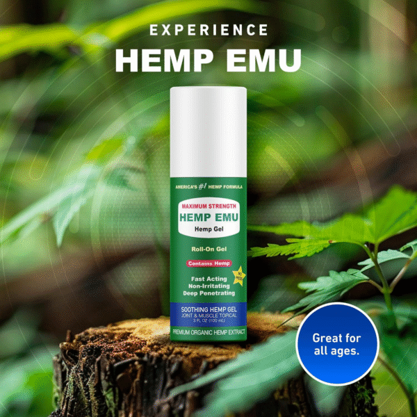 Hemp Emu - Hemp Roll On Gel - Muscle Rub for Back & Joint Discomfort